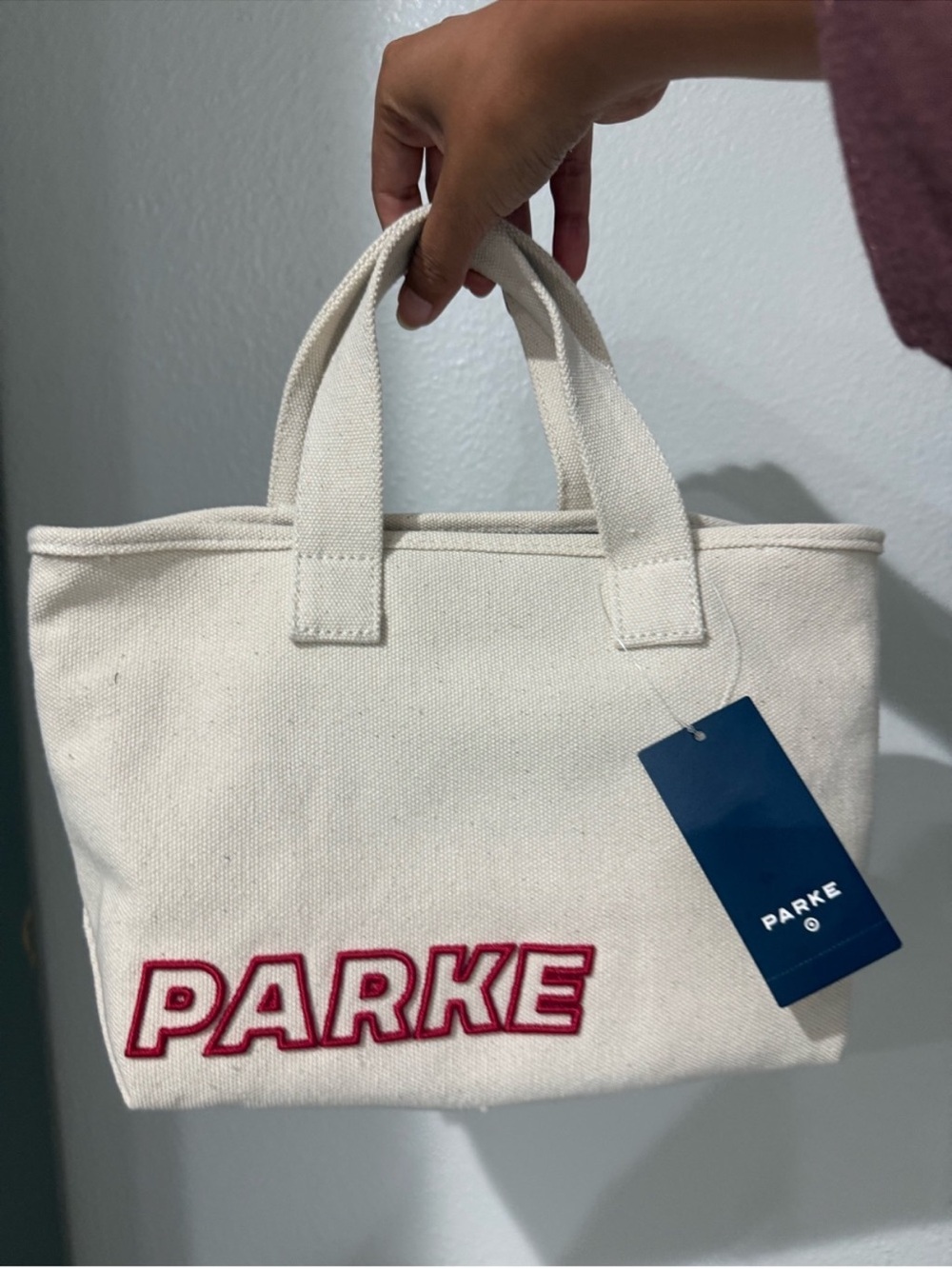 Parke Ivory Canvas Tote Bag with Red Logo NWT - Mini